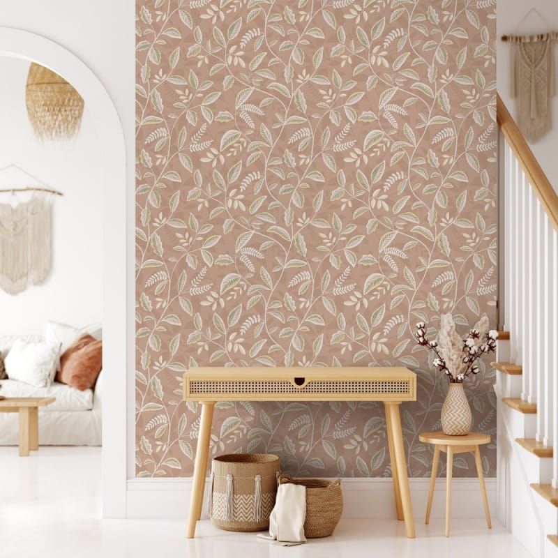 Non-woven wallpaper, brown, leaves, M66005, Nomade, Ugépa