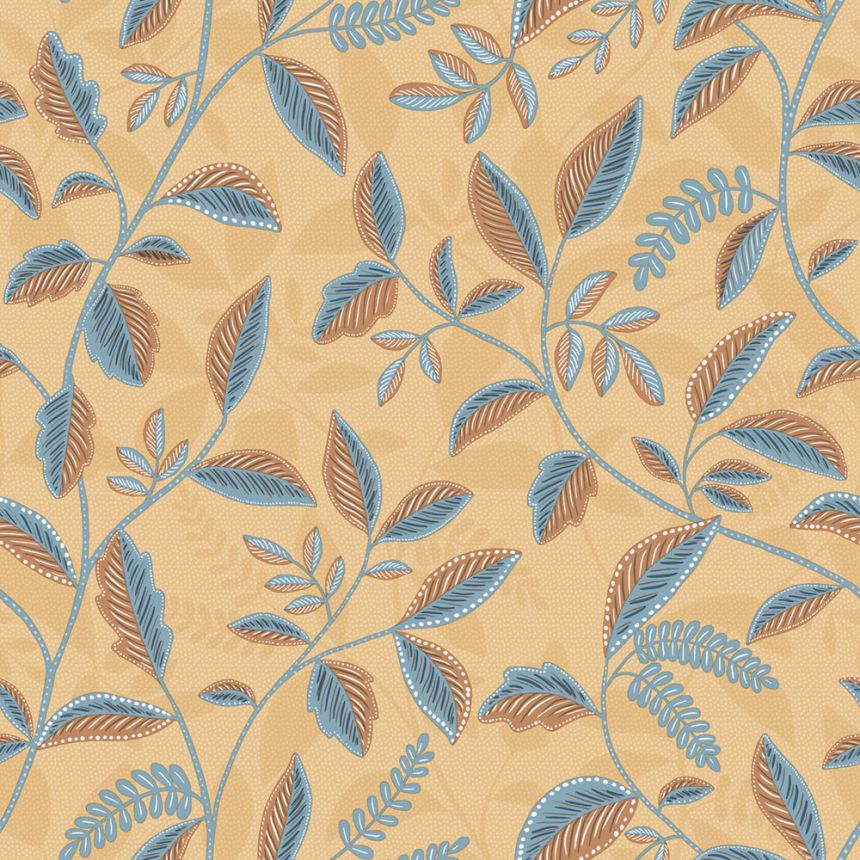 Non-woven wallpaper, ochre, leaves, M66007, Nomade, Ugépa