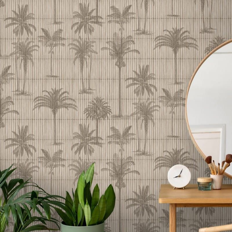 Non-woven wallpaper, grey-beige, palms, M68707, Nomade, Ugépa