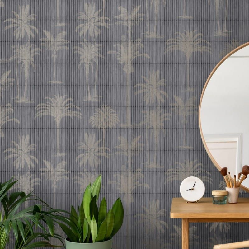 Non-woven wallpaper, grey, palms, M68709, Nomade, Ugépa