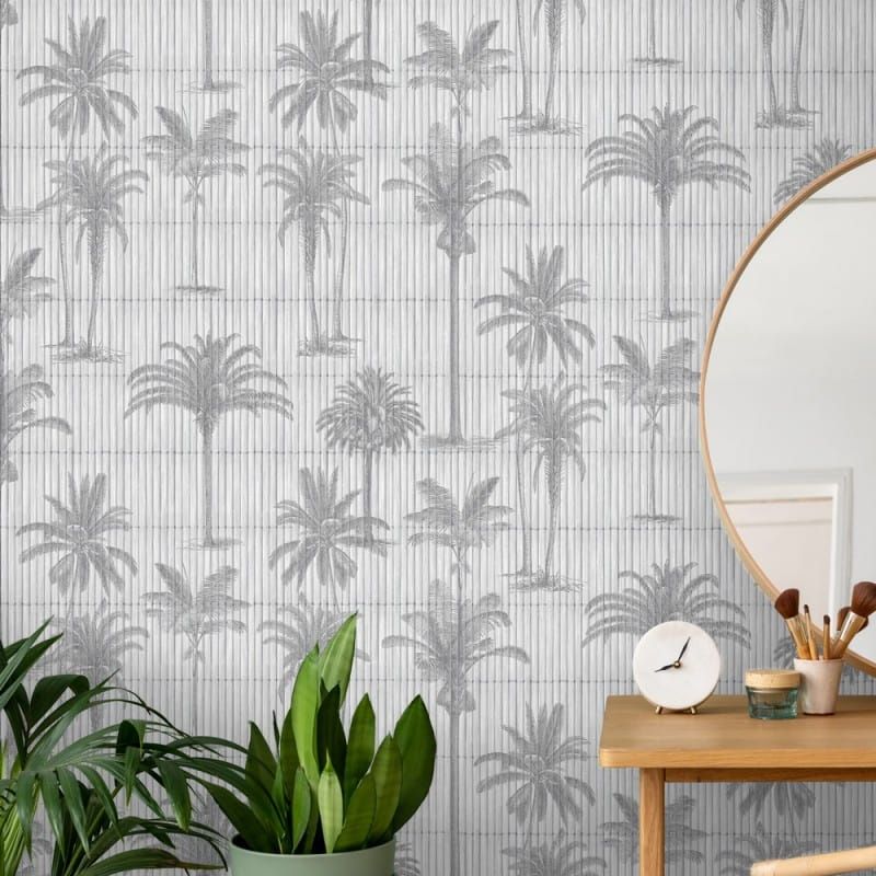 Non-woven wallpaper, grey, palms, M68719, Nomade, Ugépa