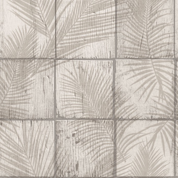 Non-woven wallpaper, grey-beige, paneling, leaves, M68907, Nomade, Ugépa