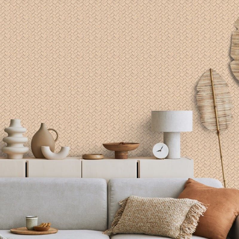 Non-woven wallpaper, beige, mat imitation, M69007, Nomade, Ugépa