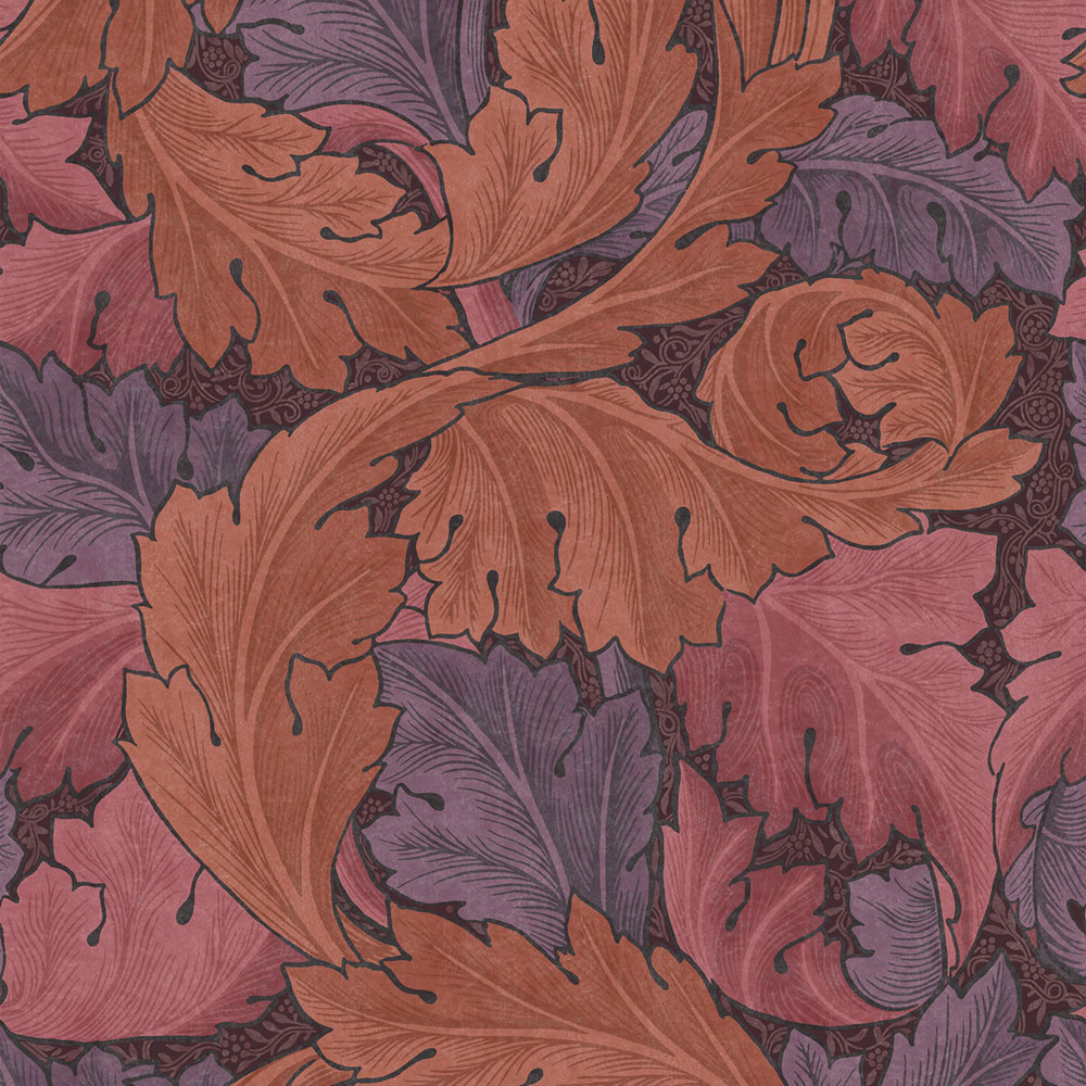 Non-woven wallpaper, red-purple, leaves, 124223, William Morris At Home