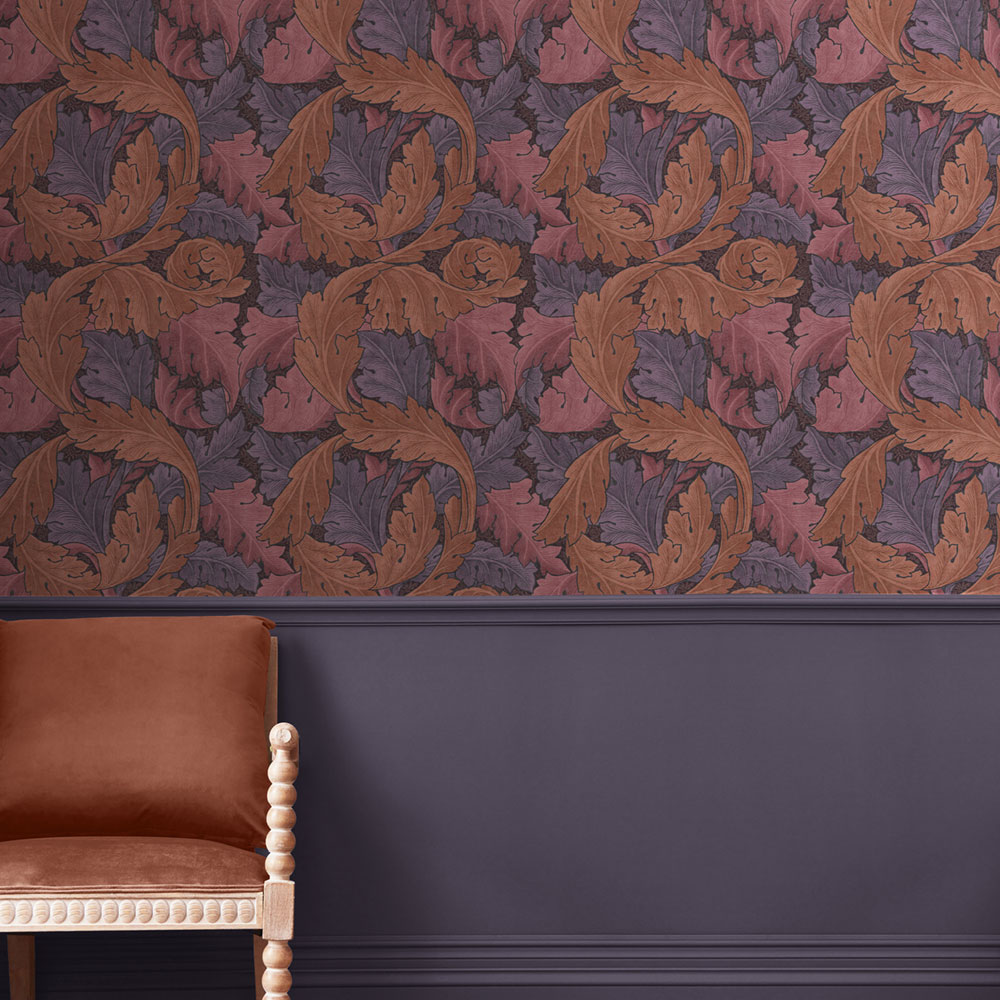 Non-woven wallpaper, red-purple, leaves, 124223, William Morris At Home