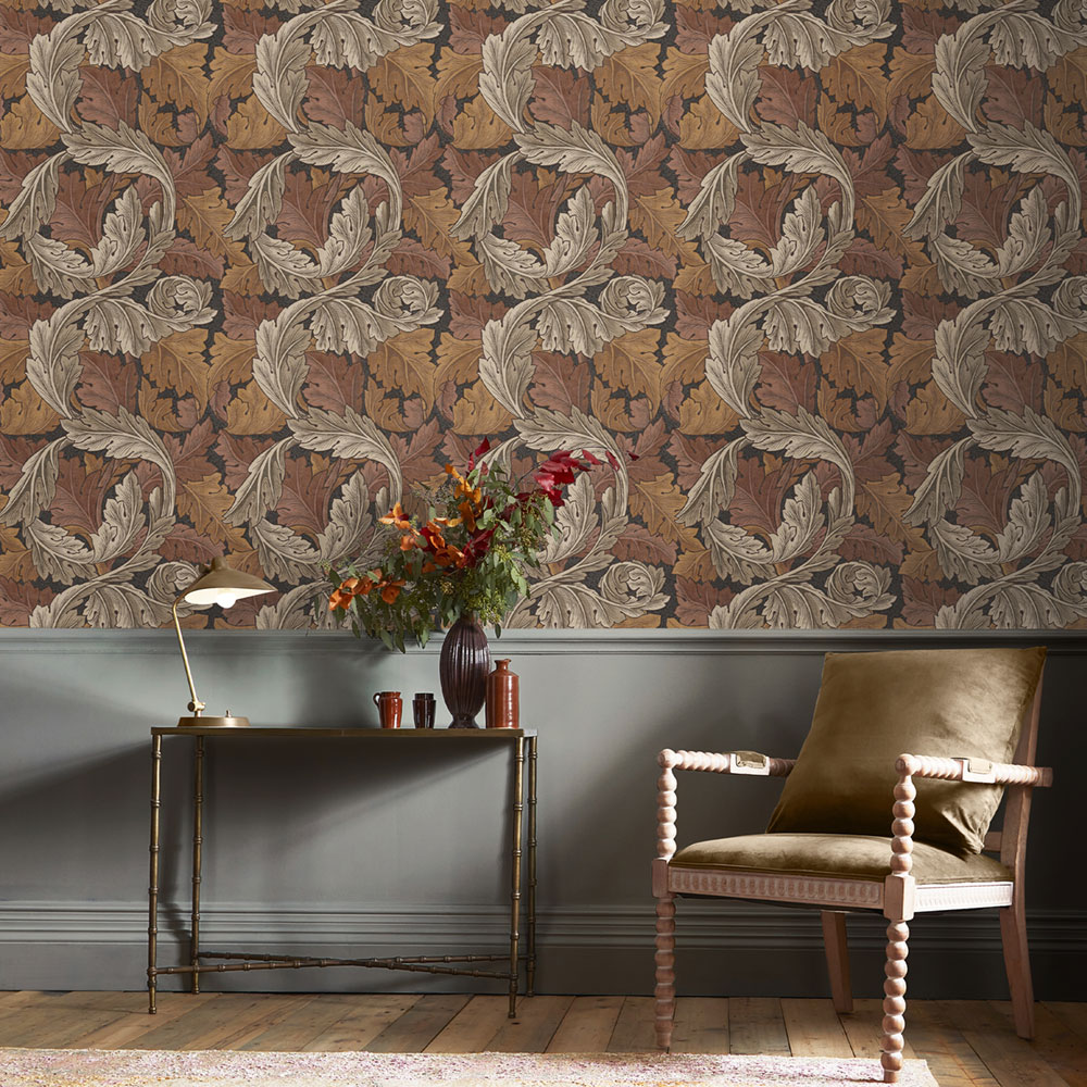 Non-woven wallpaper, brown-orange, leaves, 124224, William Morris At Home