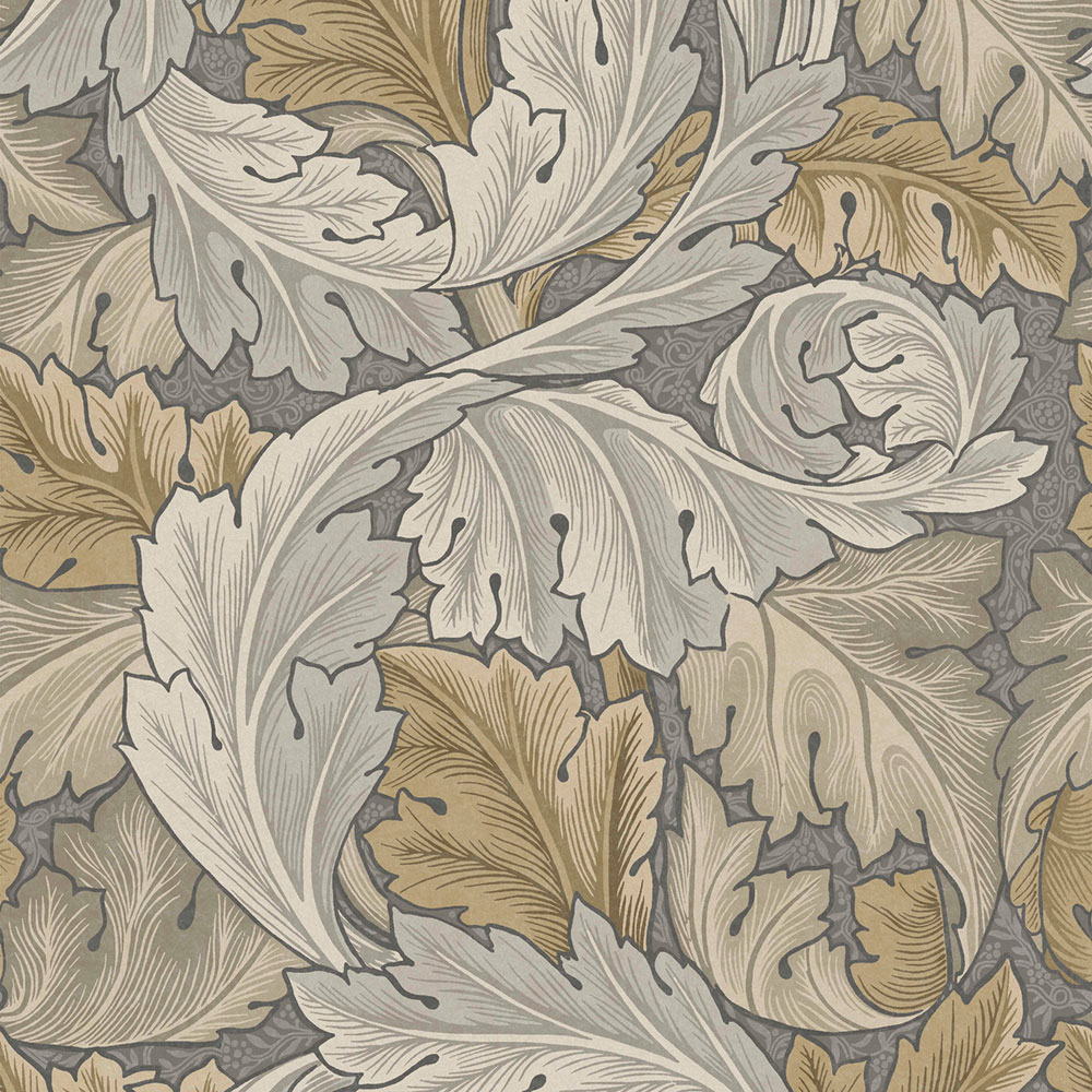 Non-woven wallpaper, gray-beige, leaves, 124226, William Morris At Home