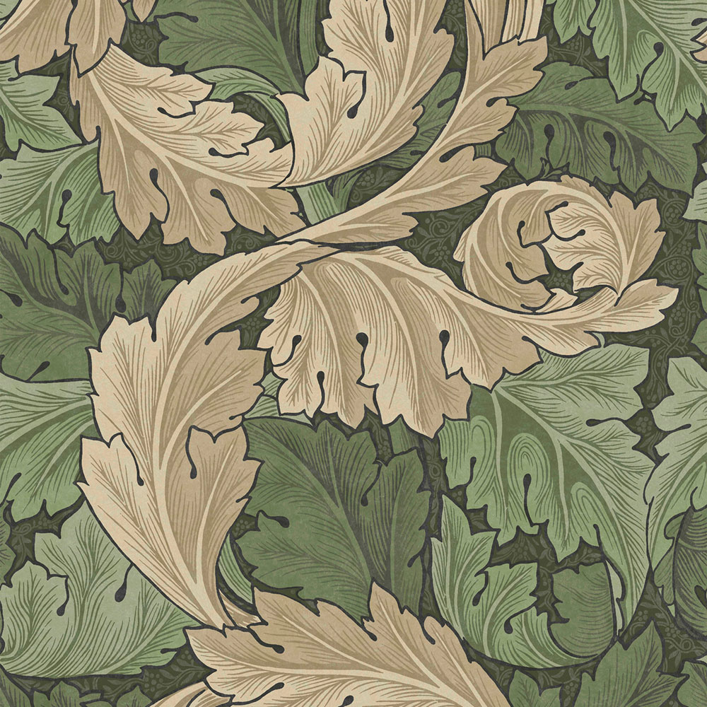 Non-woven wallpaper, green-beige, leaves, 124227, William Morris At Home