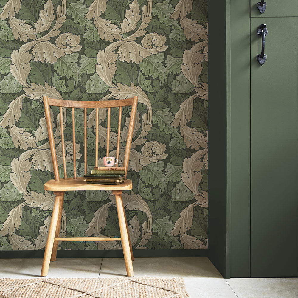 Non-woven wallpaper, green-beige, leaves, 124227, William Morris At Home