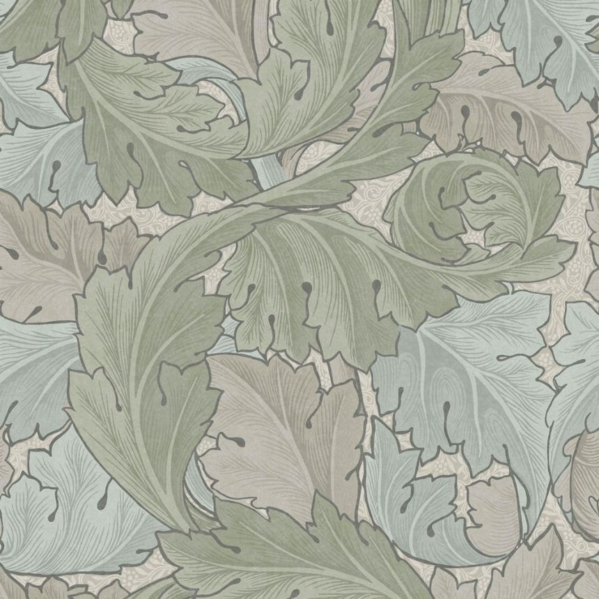 Non-woven wallpaper, blue-green, leaves, 124228, William Morris At Home