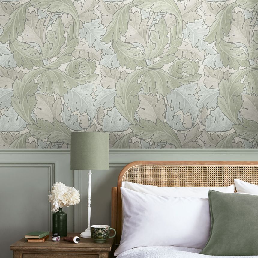Non-woven wallpaper, blue-green, leaves, 124228, William Morris At Home