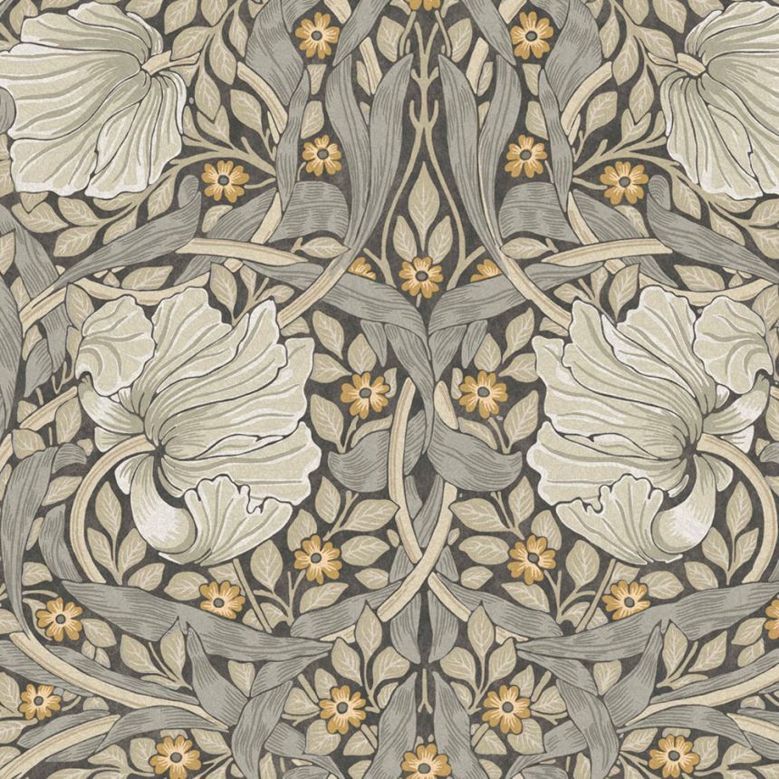 Non-woven wallpaper, gray, flowers, 124240, William Morris At Home