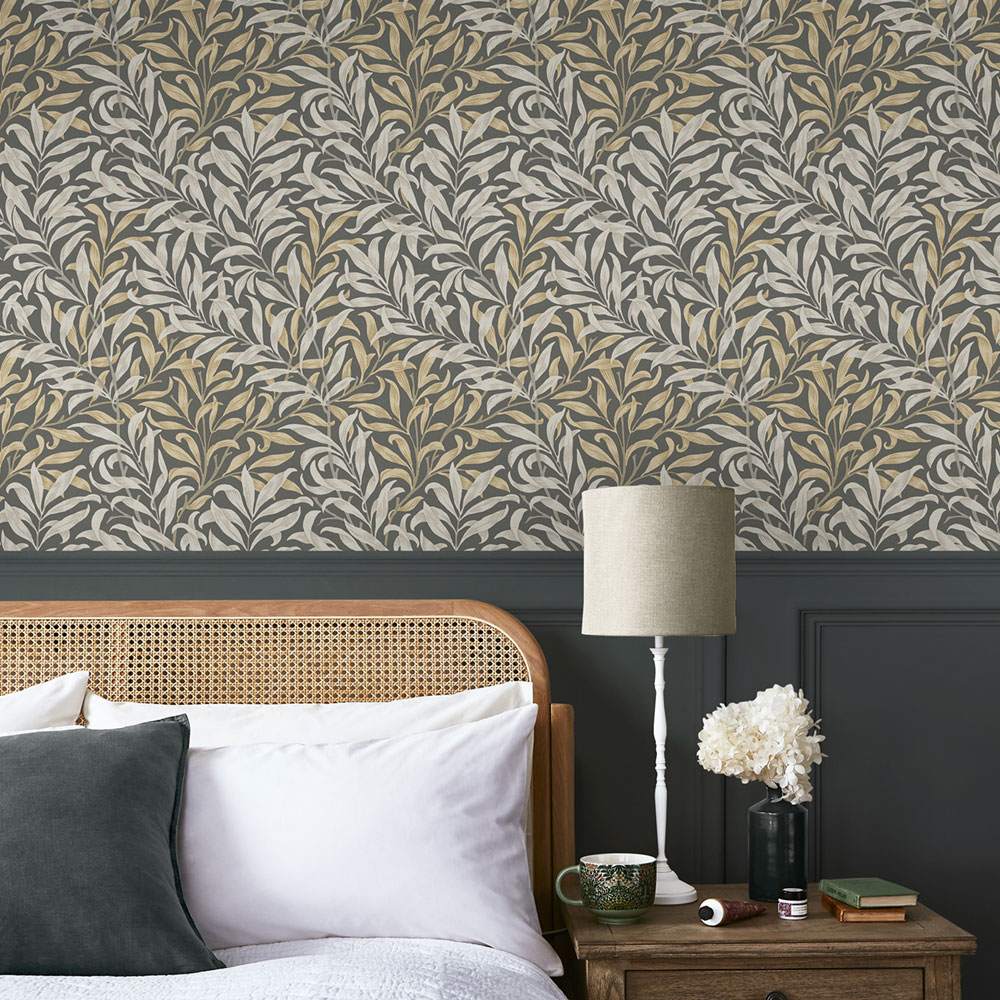 Non-woven wallpaper, gray-beige, branches, 124244, William Morris At Home