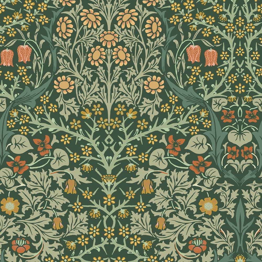 Non-woven wallpaper, green, flowers, leaves, 124252, William Morris At Home