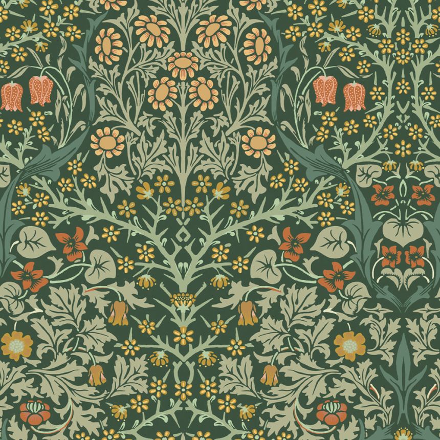 Non-woven wallpaper, green, flowers, leaves, 124252, William Morris At Home