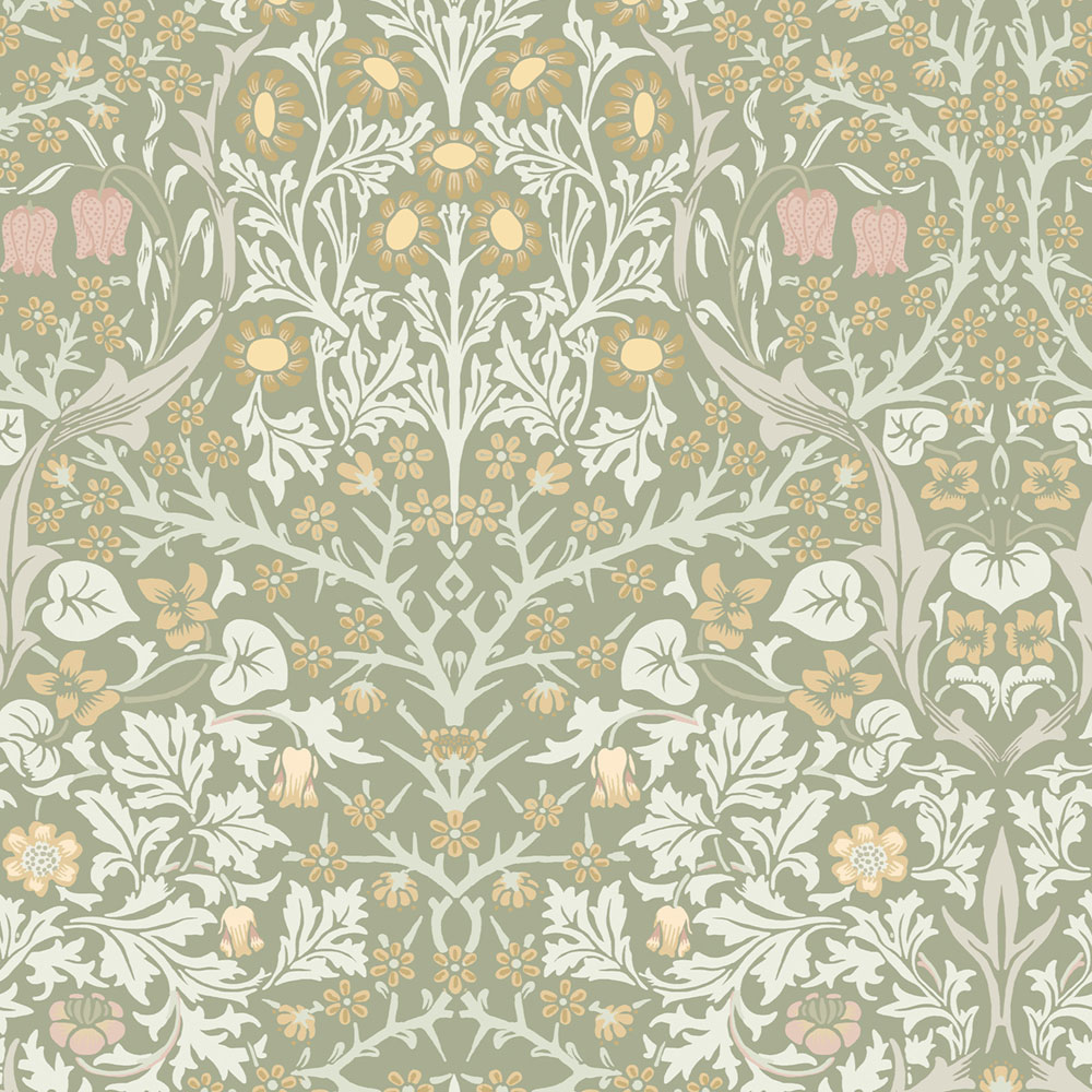 Non-woven wallpaper, green, flowers, leaves, 124253, William Morris At Home
