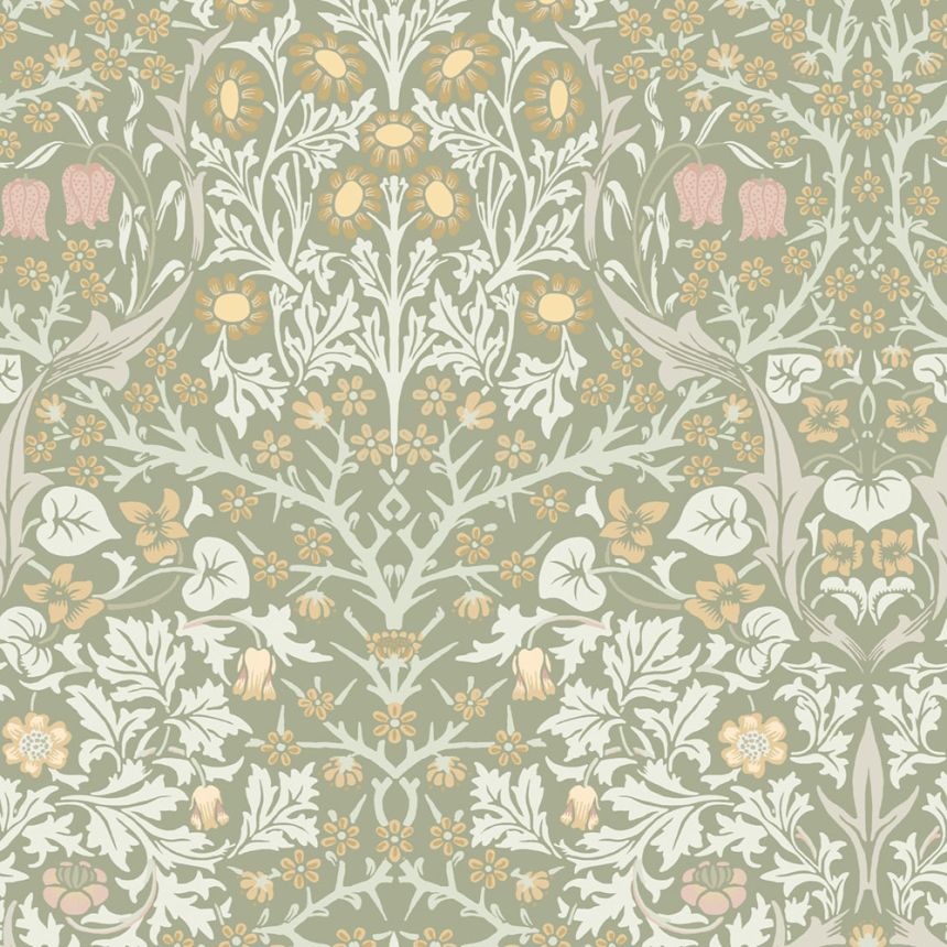 Non-woven wallpaper, green, flowers, leaves, 124253, William Morris At Home