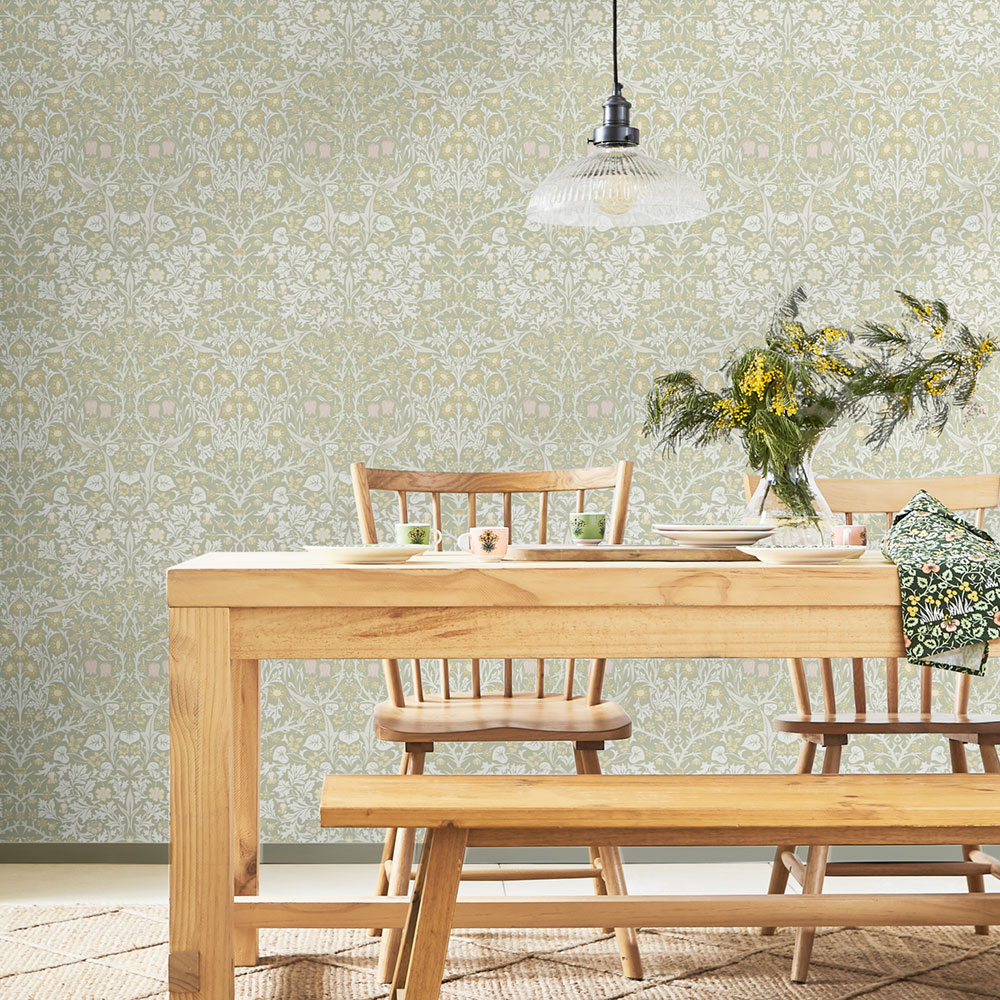 Non-woven wallpaper, green, flowers, leaves, 124253, William Morris At Home