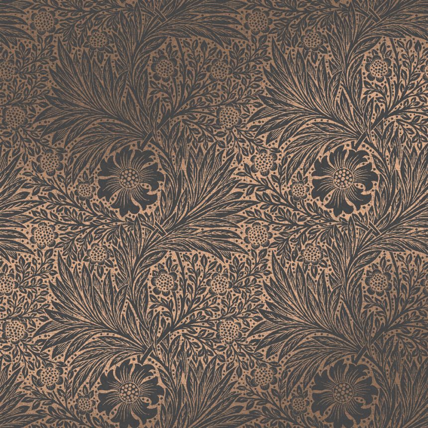 Non-woven wallpaper, black-bronze, flowers, leaves, 124254, William Morris At Home