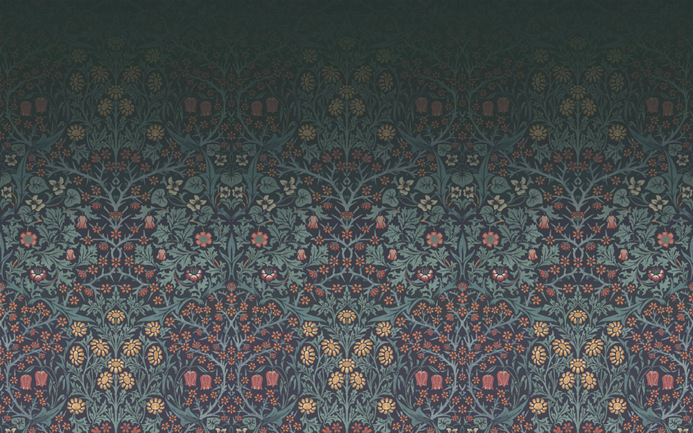 Non-woven wall mural, blue, flowers, birds, 125328, William Morris At Home