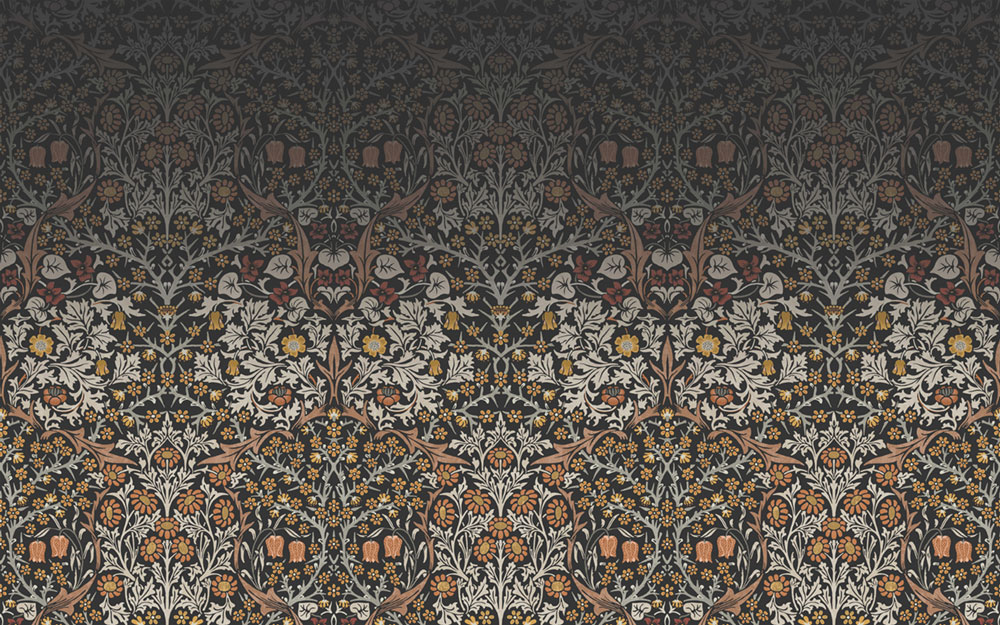 Non-woven wall mural, gray-black, flowers, leaves, 125337, William Morris At Home