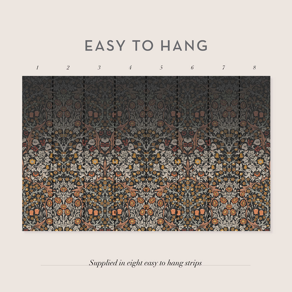 Non-woven wall mural, gray-black, flowers, leaves, 125337, William Morris At Home