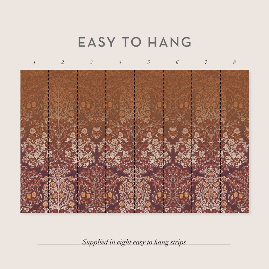 Non-woven wall mural, red, flowers, leaves, 125346, William Morris At Home