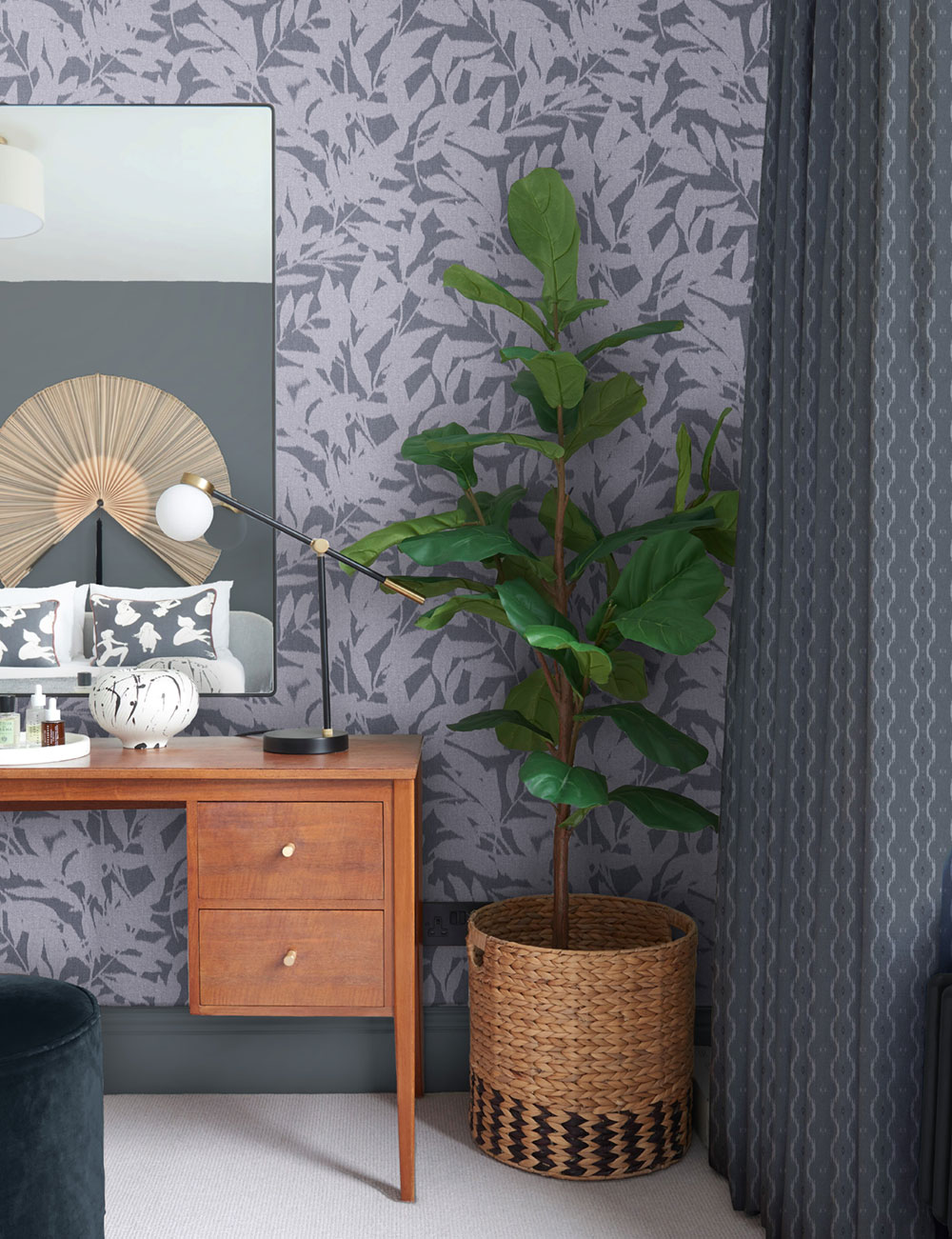 Non-woven wallpaper, grey, leaves, 124146, Utopia, Graham Brown Premium