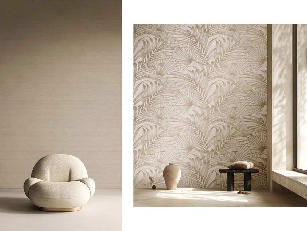 Luxurious non-woven wallpaper, beige, leaves, 42202, Aura, Cristiana Masi by Parato