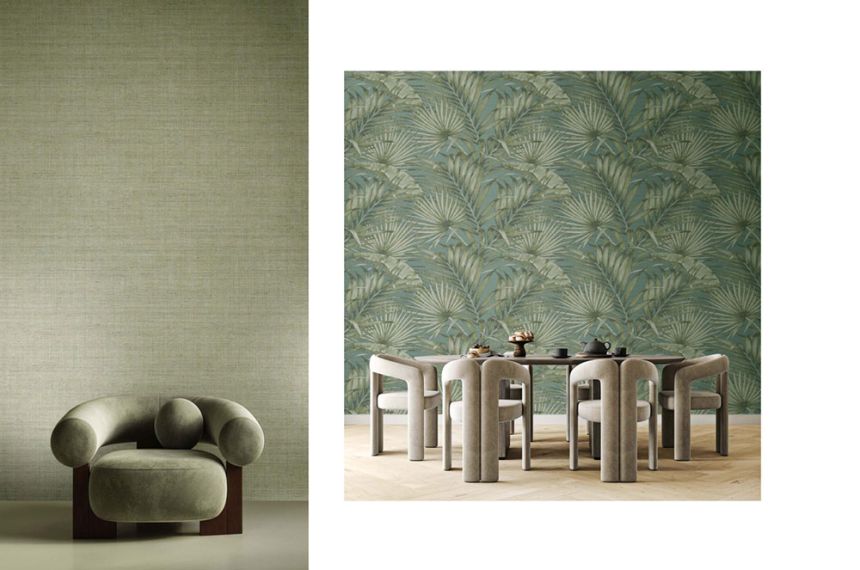 Luxurious non-woven wallpaper, turquoise, leaves, 42207, Aura, Cristiana Masi by Parato