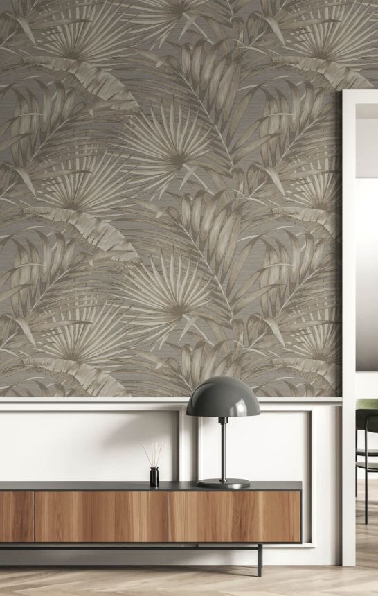 Luxurious non-woven wallpaper, brown-grey, leaves, 42209, Aura, Cristiana Masi by Parato