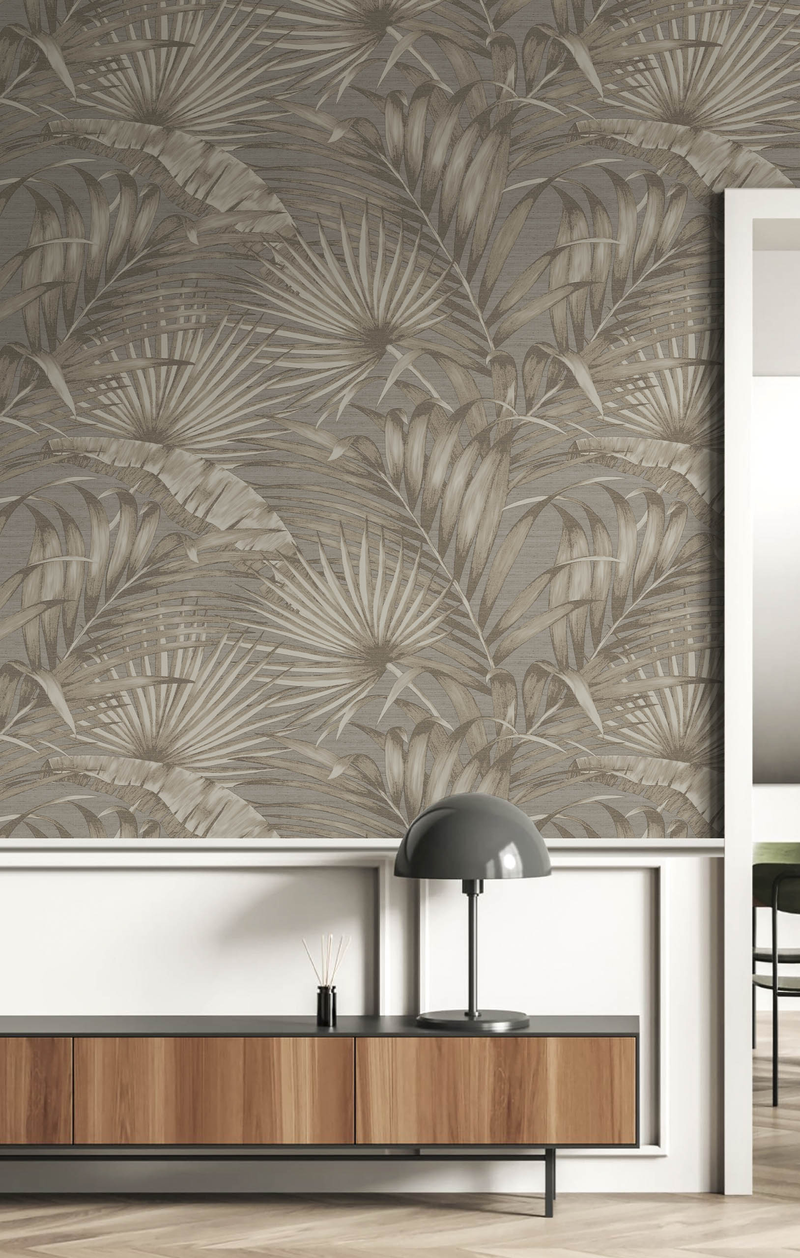 Luxurious non-woven wallpaper, brown-grey, leaves, 42209, Aura, Cristiana Masi by Parato
