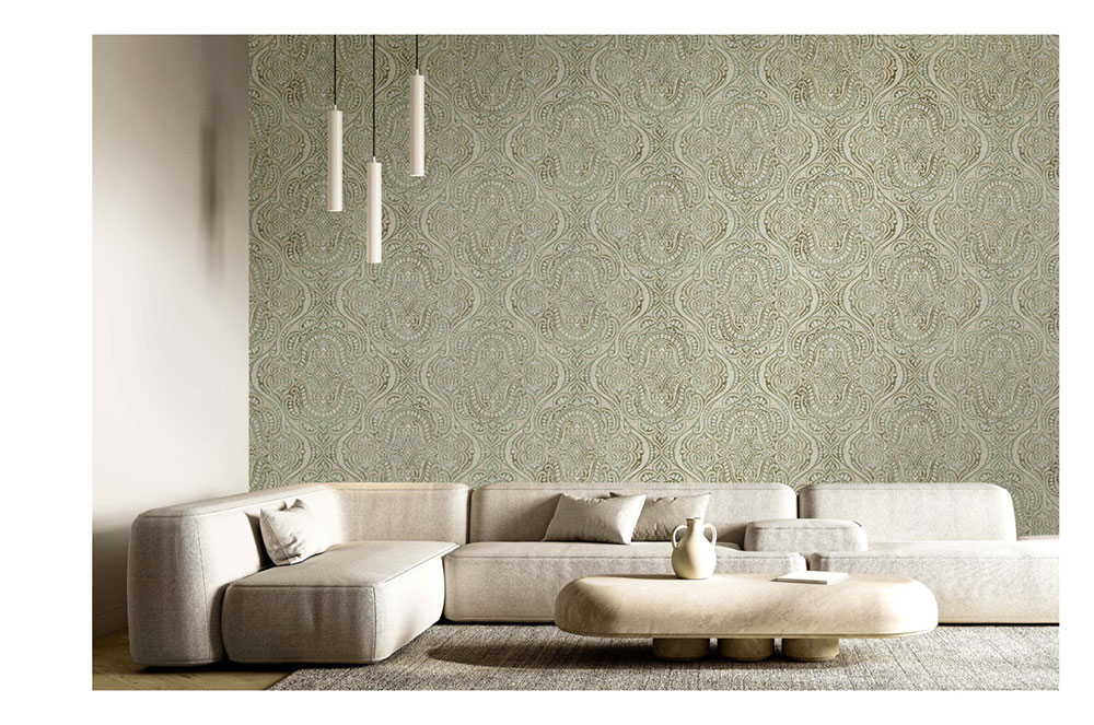 Luxurious non-woven wallpaper, green-beige, baroque, 42217, Aura, Cristiana Masi by Parato