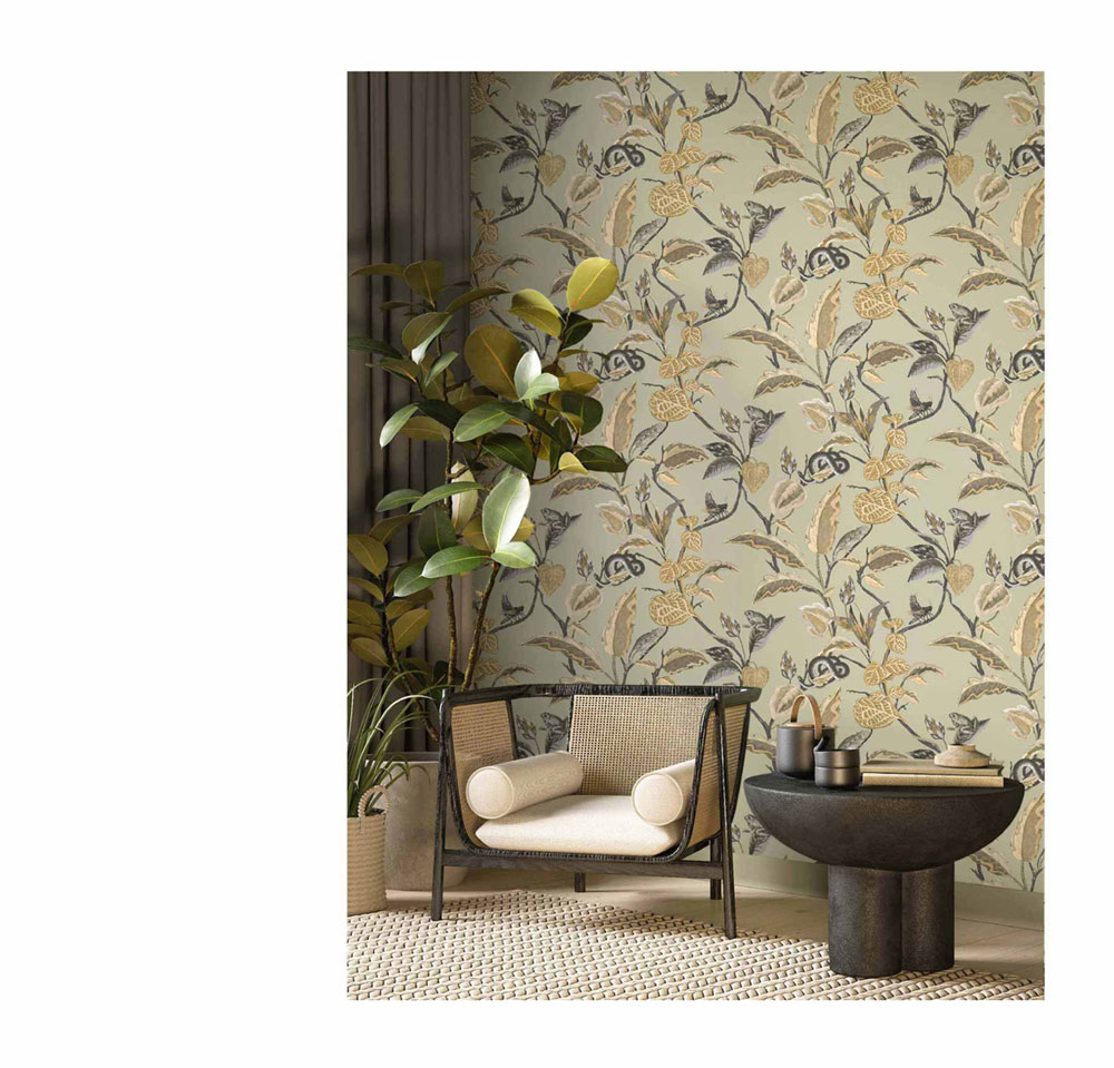 Non-woven wallpaper, green-beige, leaves, 15509, Botany House, Cristiana Masi by Parato