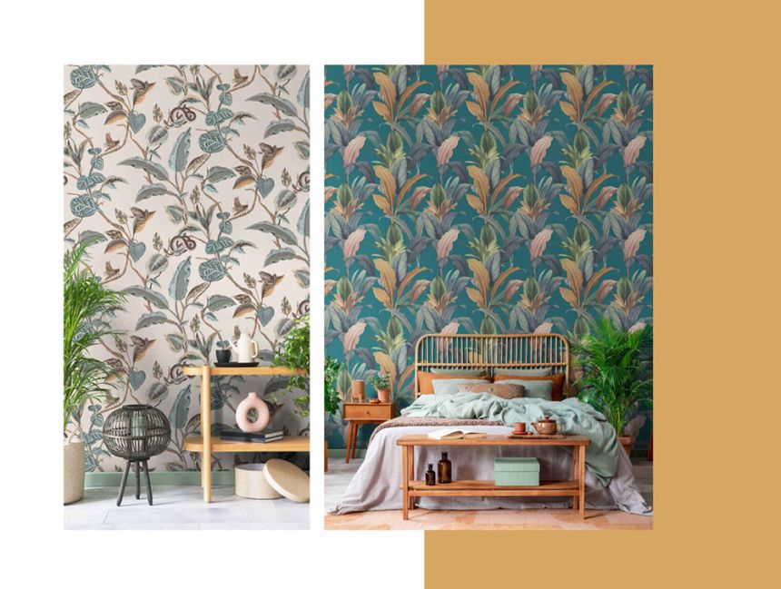 Non-woven wallpaper, turquoise, leaves, 15515, Botany House, Cristiana Masi by Parato