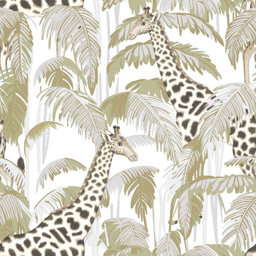 Non-woven wallpaper, green, giraffes, 15527, Botany House, Cristiana Masi by Parato