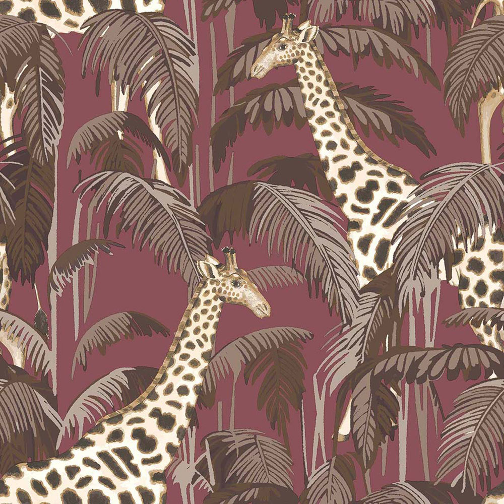 Non-woven wallpaper, burgundy, giraffes, 15528, Botany House, Cristiana Masi by Parato