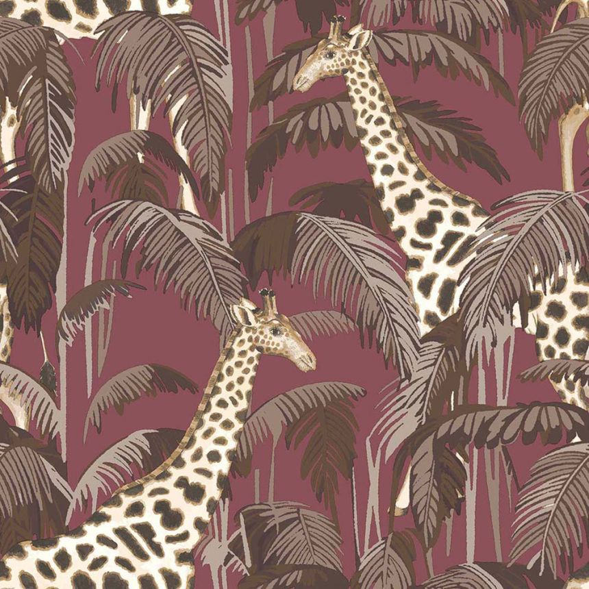 Non-woven wallpaper, burgundy, giraffes, 15528, Botany House, Cristiana Masi by Parato