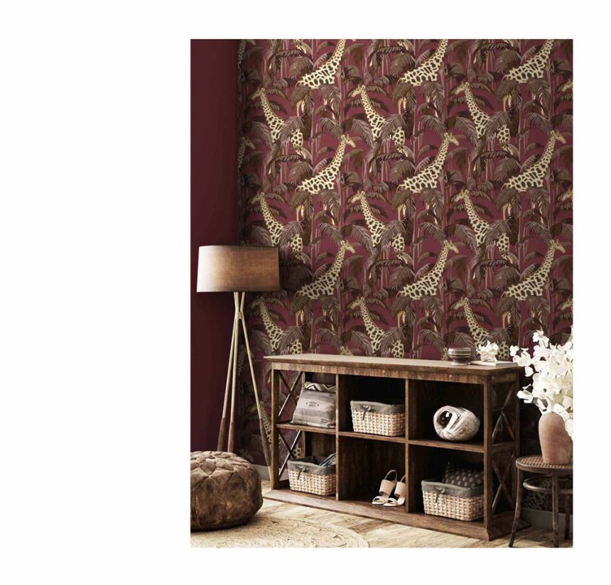 Non-woven wallpaper, burgundy, giraffes, 15528, Botany House, Cristiana Masi by Parato