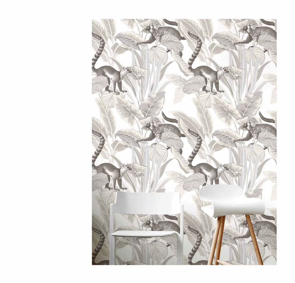 Non-woven wallpaper, white, leaves, animals, 15531, Botany House, Cristiana Masi by Parato