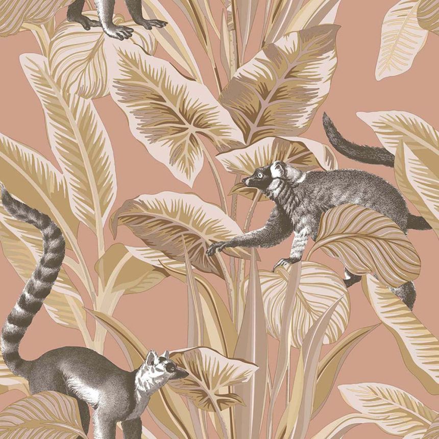 Non-woven wallpaper, pink, leaves, animals, 15534, Botany House, Cristiana Masi by Parato