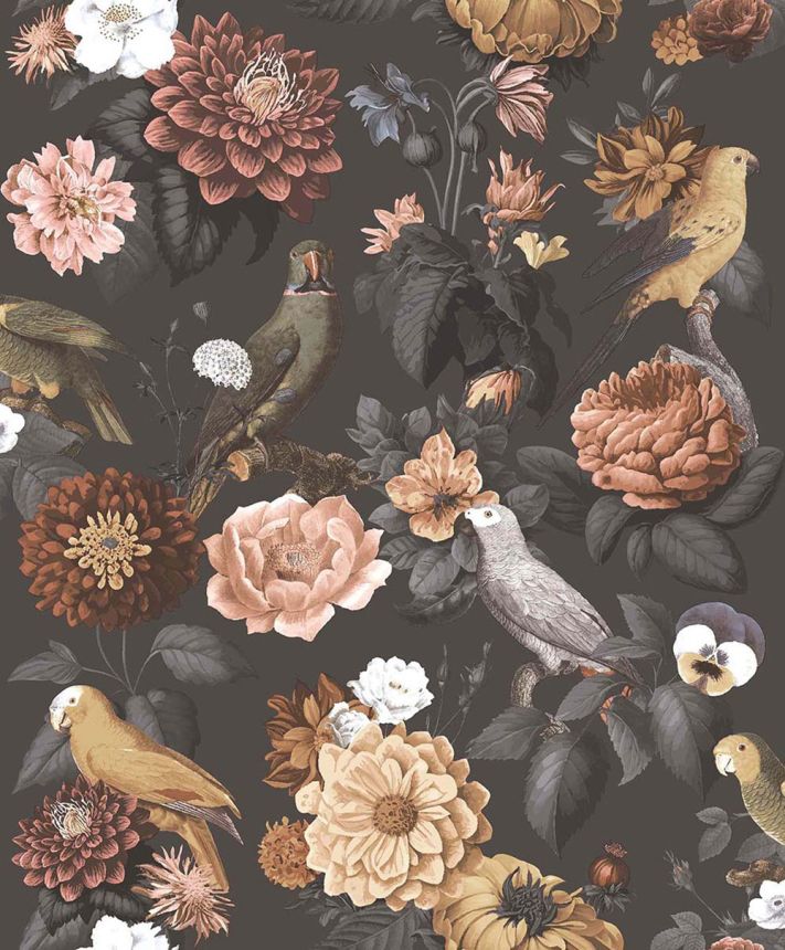 Non-woven wallpaper, black, flowers, parrots, 15549, Botany House, Cristiana Masi by Parato