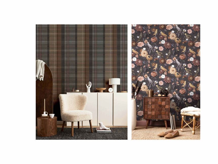 Non-woven wallpaper, black, flowers, parrots, 15549, Botany House, Cristiana Masi by Parato