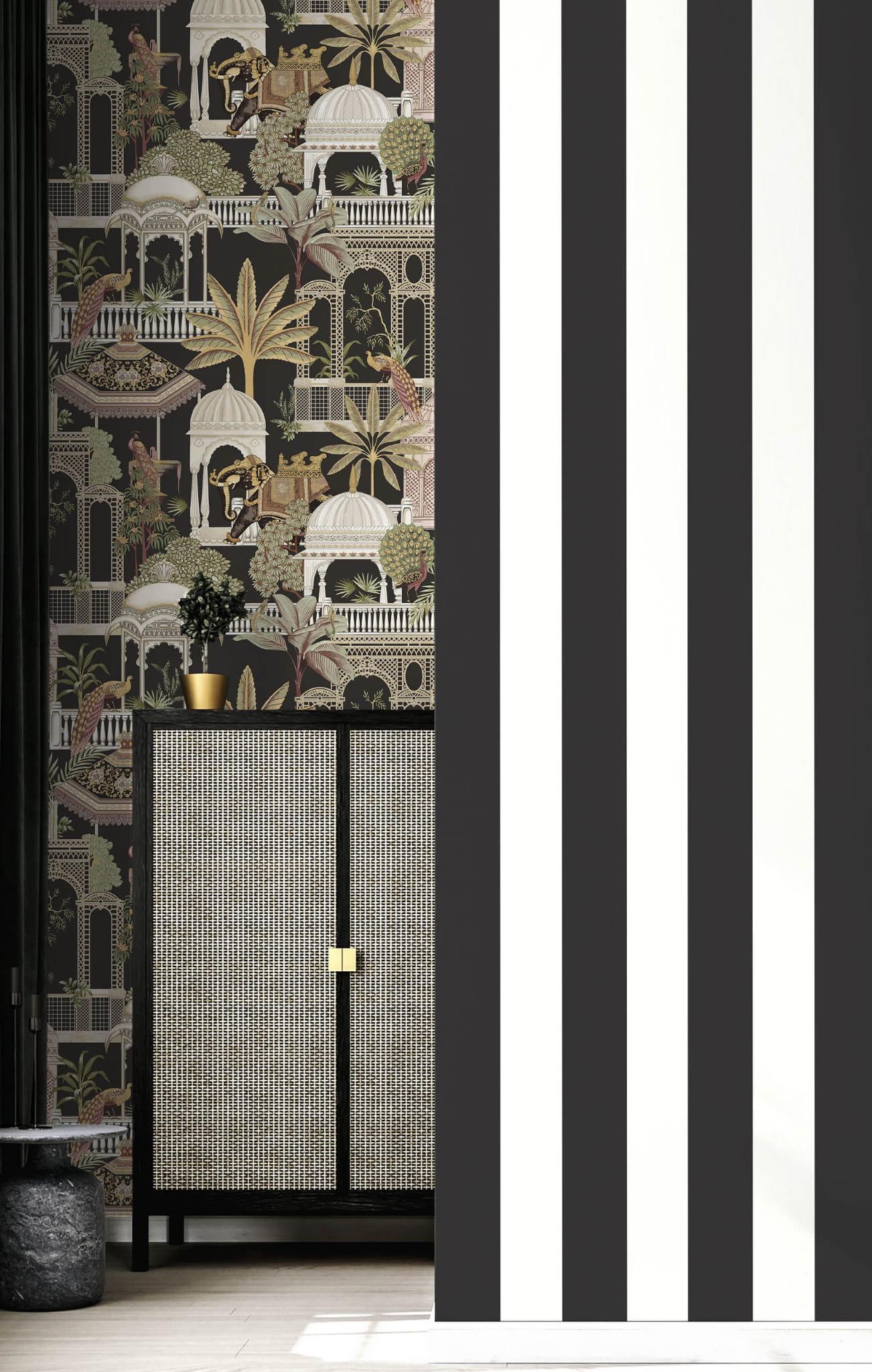 Non-woven wallpaper, black-white, stripes, 15563, Botany House, Cristiana Masi by Parato