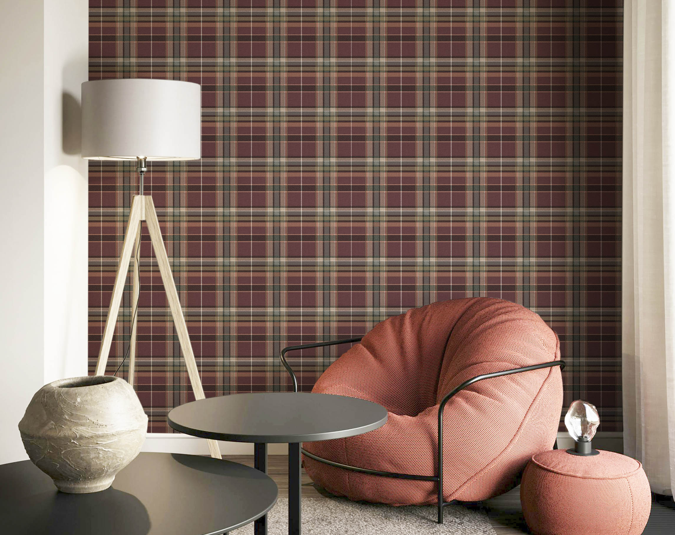 Non-woven wallpaper, burgundy, fabric imitation, 15578, Botany House, Cristiana Masi by Parato