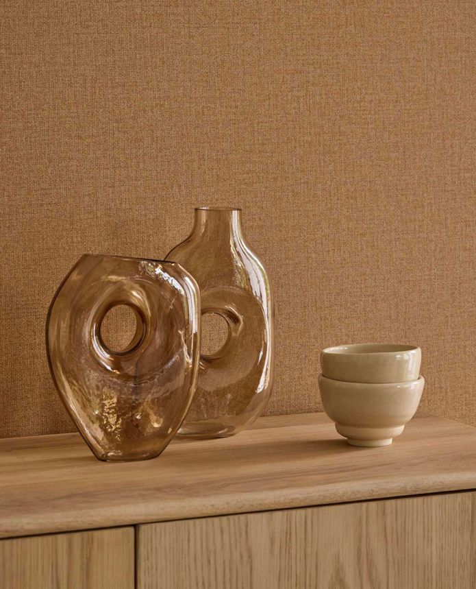 Non-woven wallpaper, ochre, fabric imitation, 340631, Linen Look, Eijffinger