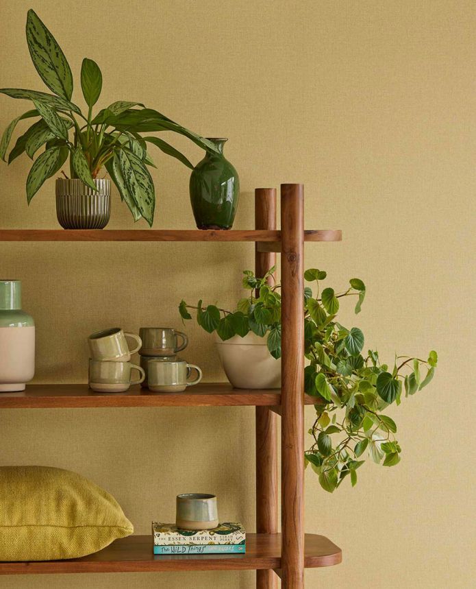 Non-woven wallpaper, ochre, fabric imitation, 340632, Linen Look, Eijffinger