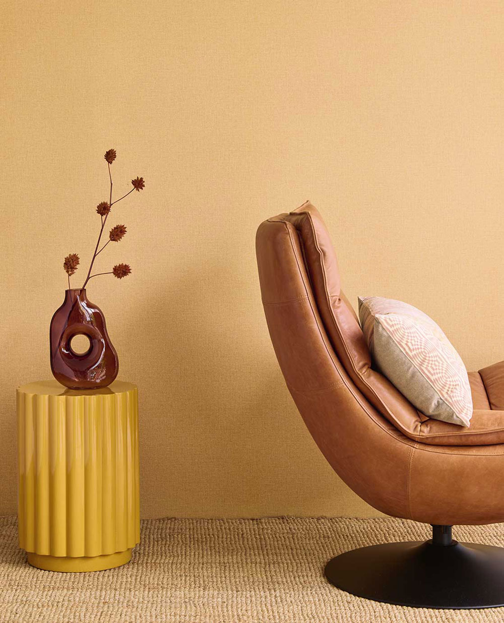 Non-woven wallpaper, ochre, fabric imitation, 340633, Linen Look, Eijffinger