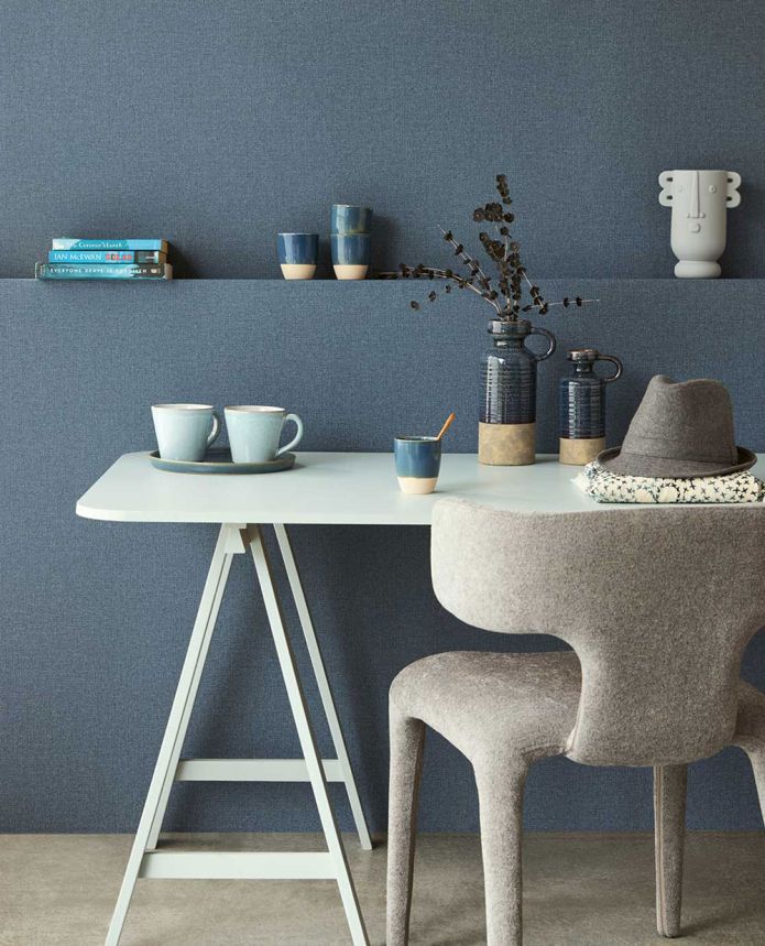 Non-woven wallpaper, blue, fabric imitation, 340642, Linen Look, Eijffinger