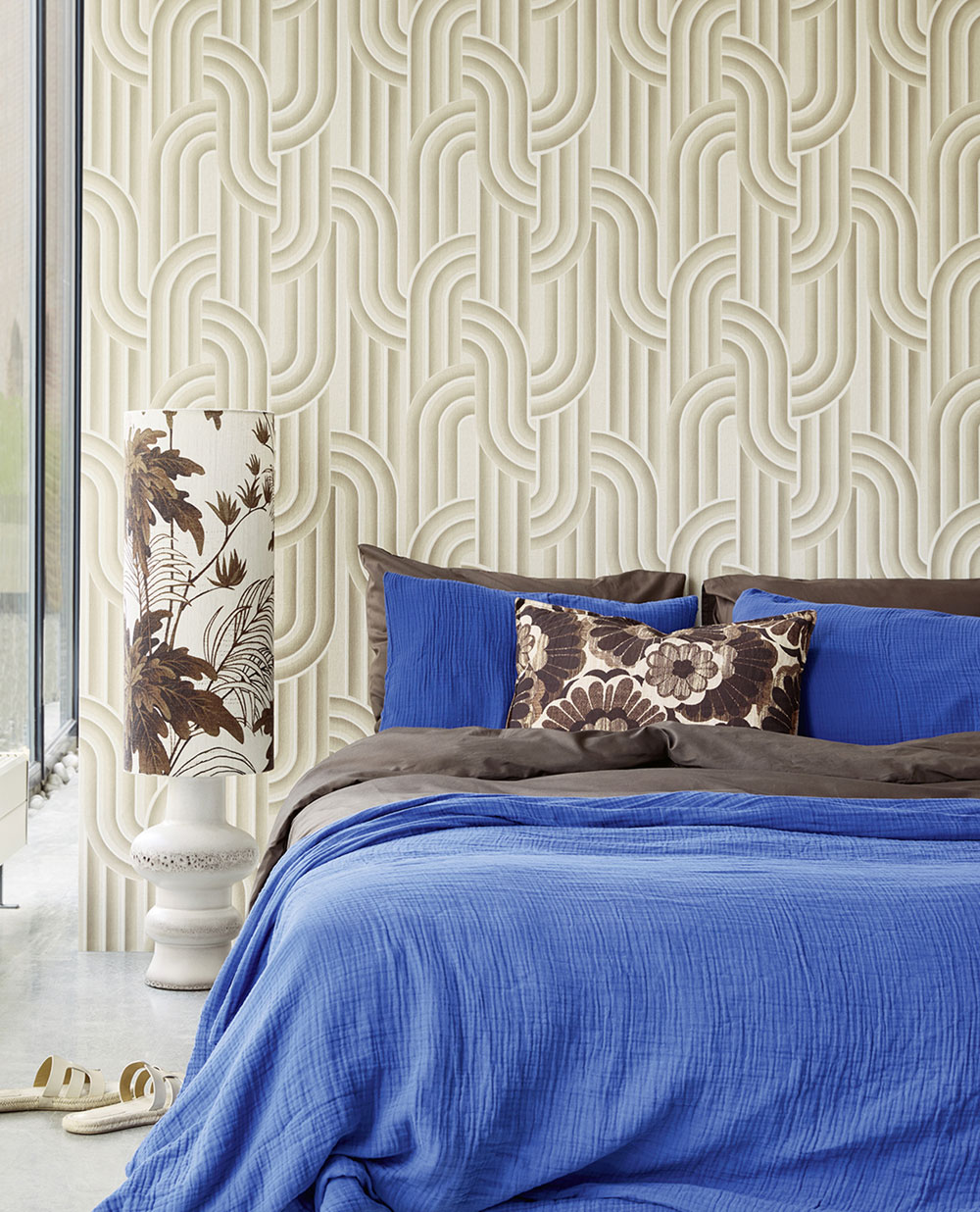 Geometric non-woven wallpaper, grey-beige, retro, 340560, Groovy, Eijffinger